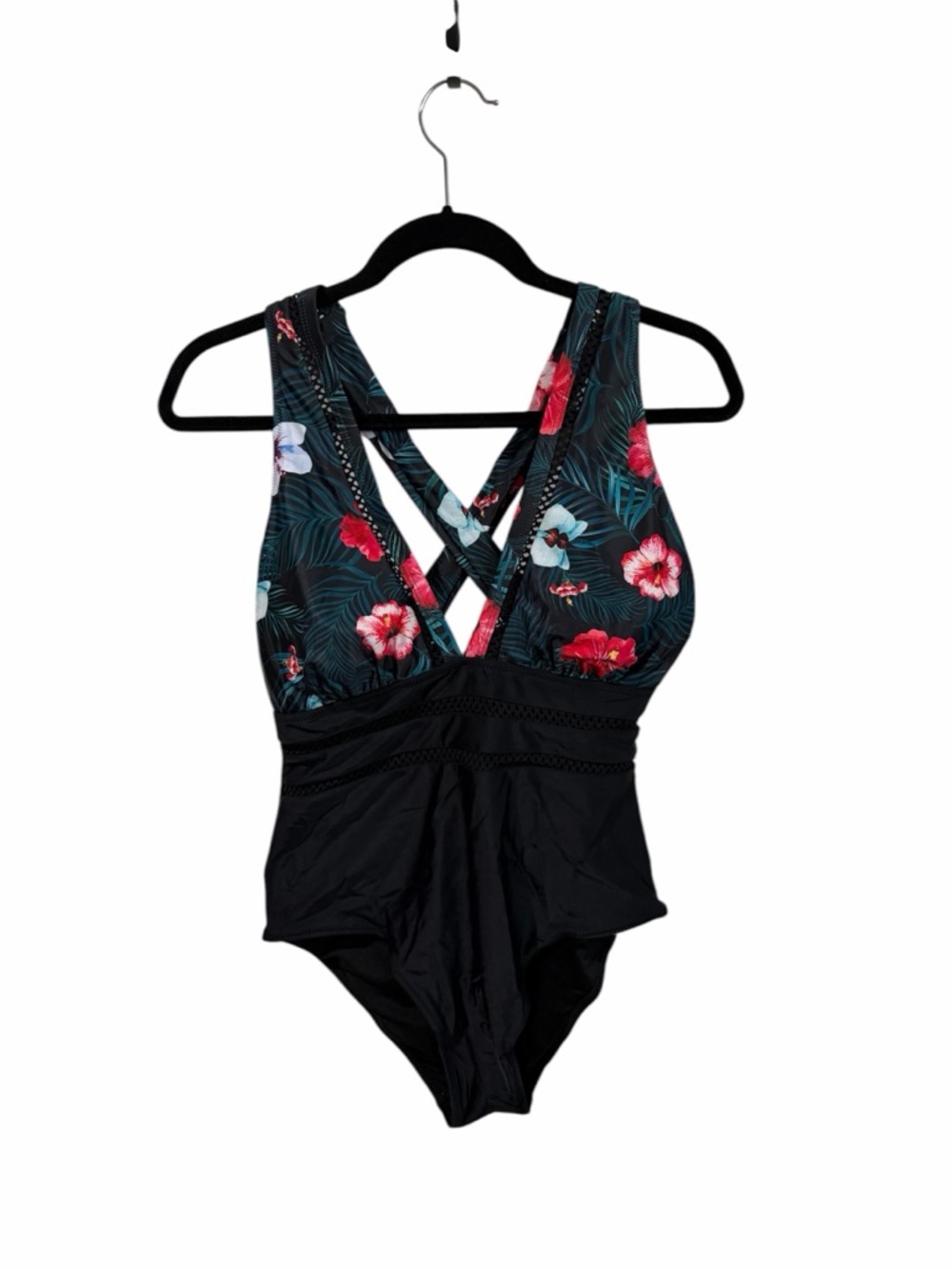 NWT Floral & Black One Piece Swimsuit Size L